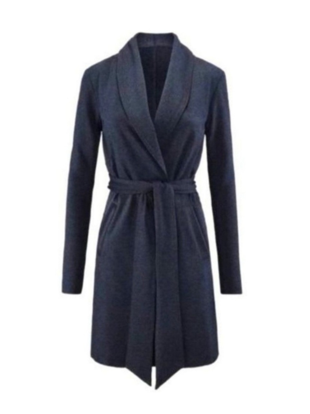 Cabi Harbor Jacket 3180 Long Stretch Ponte Blue One Button Tie Belt Size Large